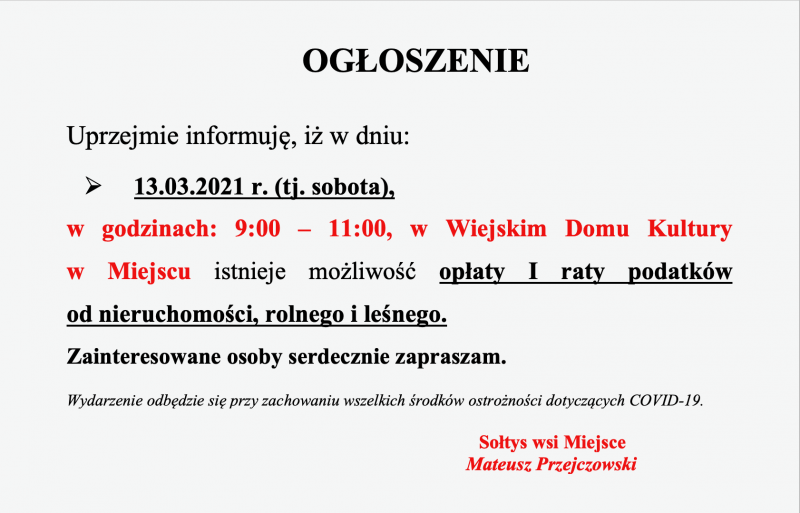Podatek Miejsce 1 2021